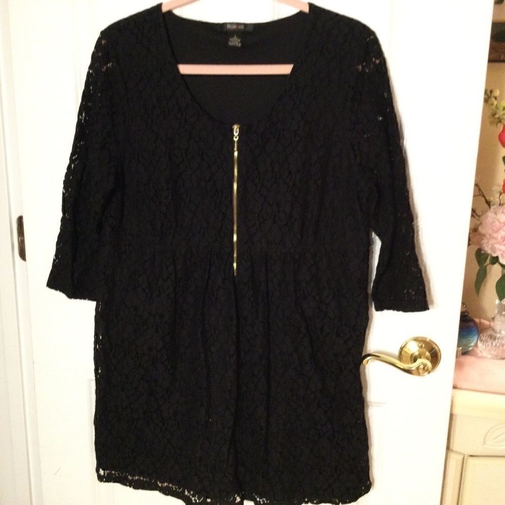 NWOT Style & Co. Line Black Lace Zippered Top Sz L